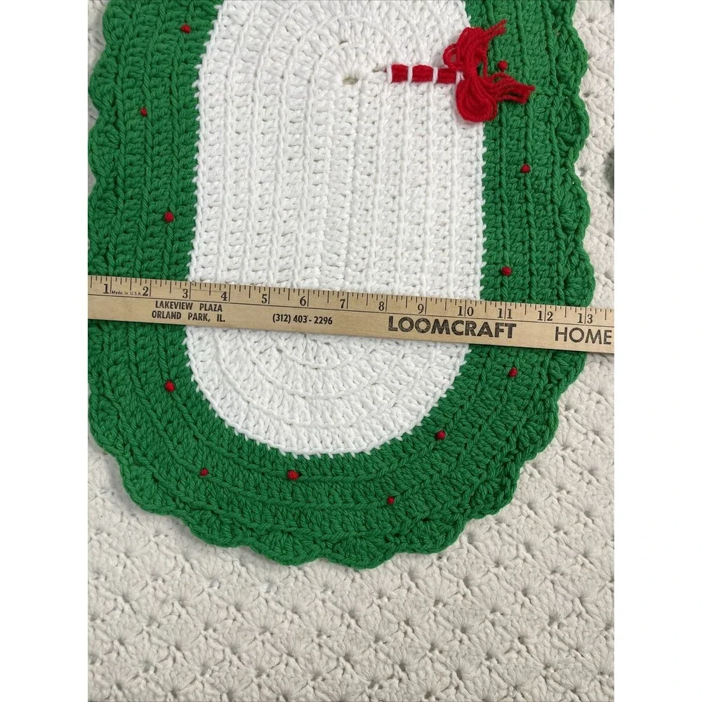 4 Placemats 4 Coasters Crocheted Handmade Christmas Red Green White 19”x13”